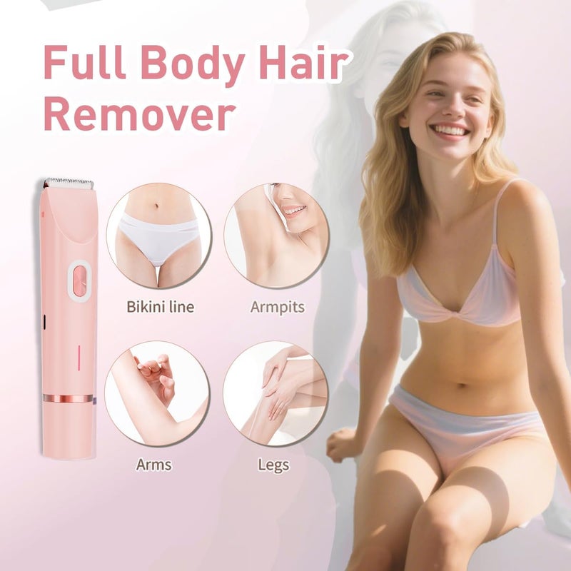 QLWQ مزيل شعر البيكيني للنساء، ماكينة حلاقة كهربائية 2 في 1 للنساء بشفرات سيراميك غير مؤلمة، مقاومة للماء للاستخدام الرطب والجاف، ماكينة حلاقة كهربائية مزدوجة الرأس قابلة لإعادة الشحن لشعر العانة والساقين وتحت الإبط والوجه والجسم. - Image 3